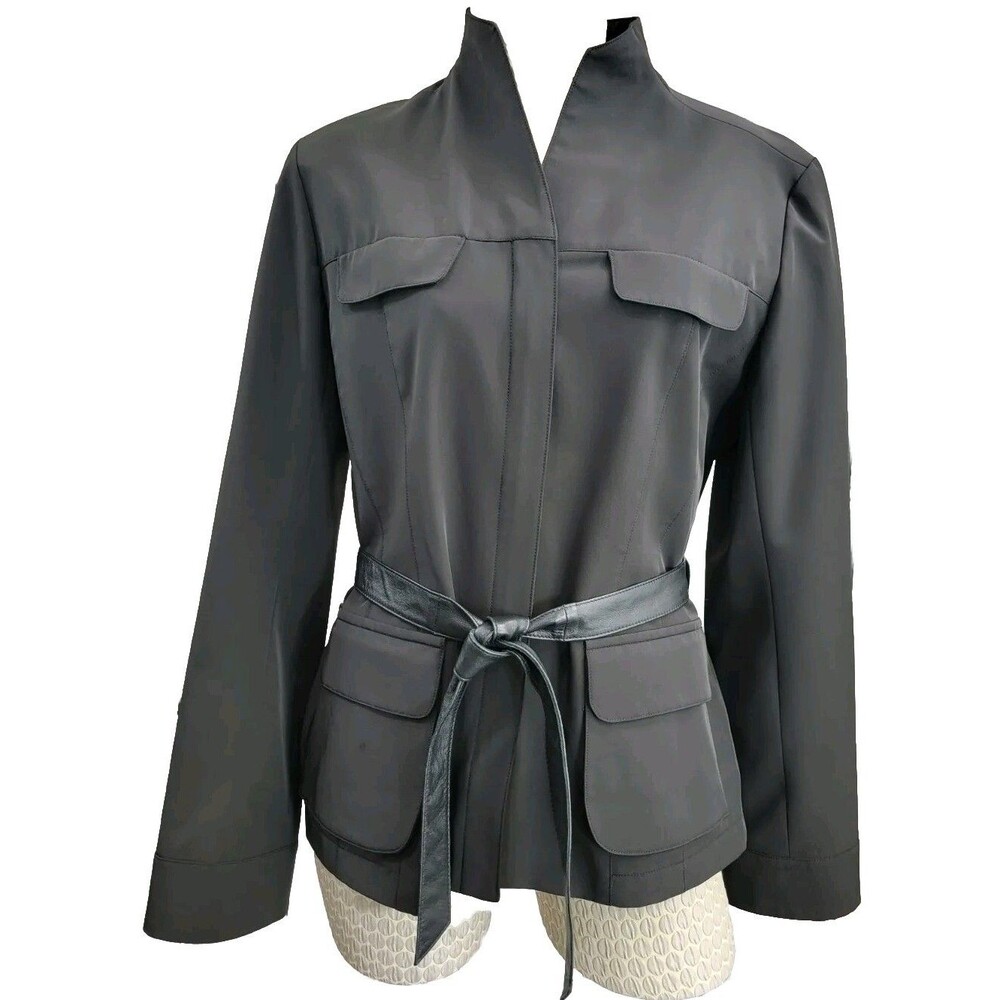 Siamo Chocolate Brown Leather Tie Waist Suit Coat Jacket Blazer Women's 10 M EUC